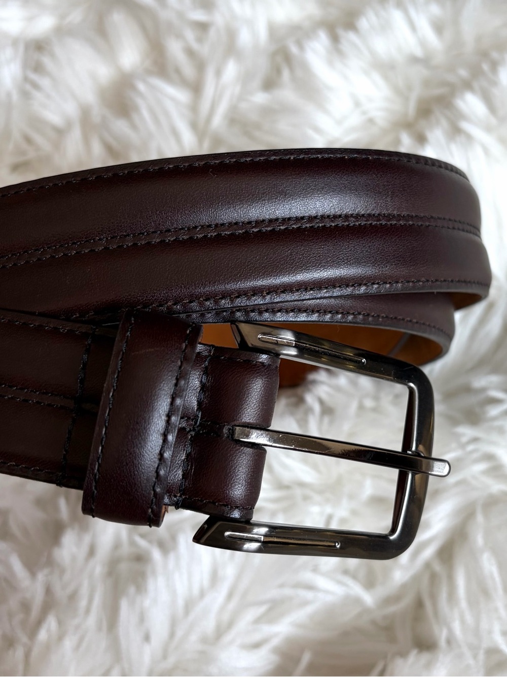 Lejon Mens 54 Dark Brown Steerhide Leather Belt with Silver Buckle 1.4” Wide